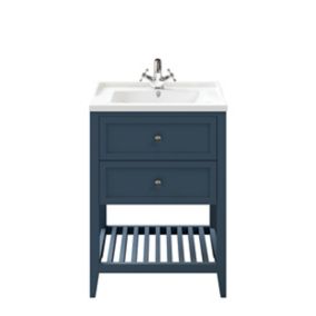 Meuble sous vasque à poser 2 tiroirs 1 niche bleu mat l.60 cm Perma + plan vasque Nira, GoodHome