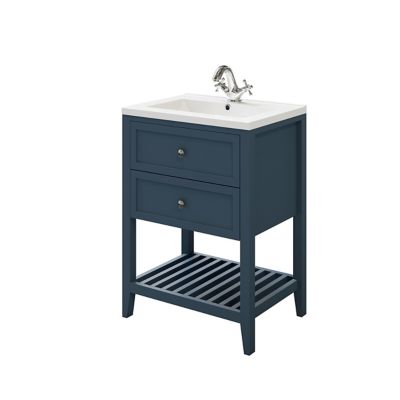 Meuble sous vasque à poser 2 tiroirs 1 niche bleu mat l.60 cm Perma + plan vasque Nira, GoodHome