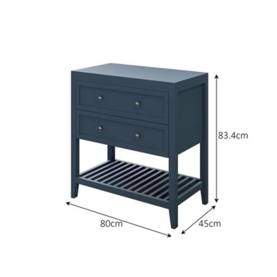 Meuble sous vasque à poser 2 tiroirs 1 niche bleu mat l.80 cm + plan de toilette, GoodHome Perma