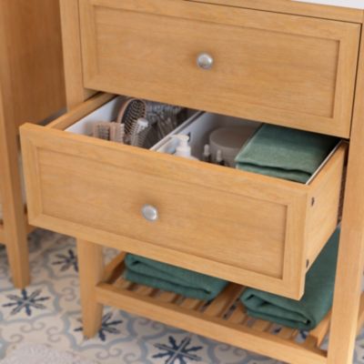 Meuble sous vasque à poser 2 tiroirs 1 niche placage chêne l.60 cm Perma + plan vasque blanc Lana, GoodHome
