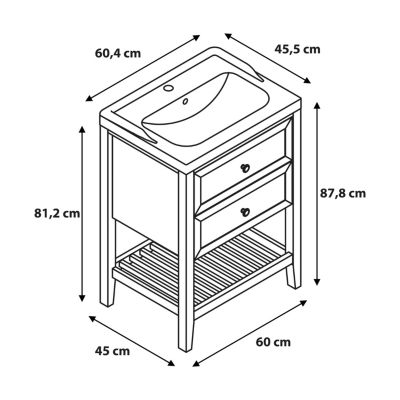 Meuble sous vasque à poser 2 tiroirs 1 niche placage chêne l.60 cm Perma + plan vasque blanc Nira, GoodHome