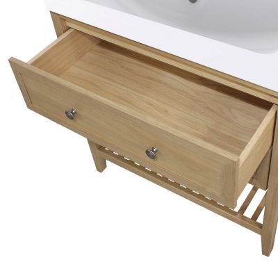 Meuble sous vasque à poser 2 tiroirs 1 niche placage chêne l.80 cm Perma + plan vasque blanc Lana, GoodHome