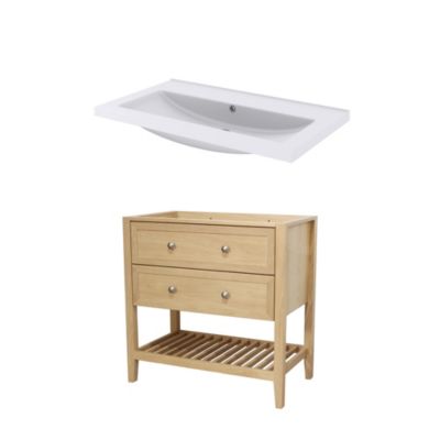 Ondée - Meuble suspendre plan céramique 80cm vasque 2 tiroirs miroir MAPLE