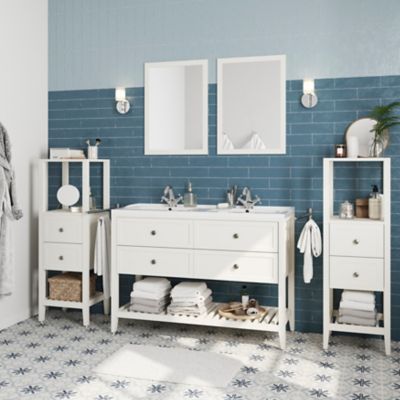 Meuble sous vasque à poser 4 tiroirs 1 niche blanc mat l.120 cm Perma + plan double vasque Nira, GoodHome