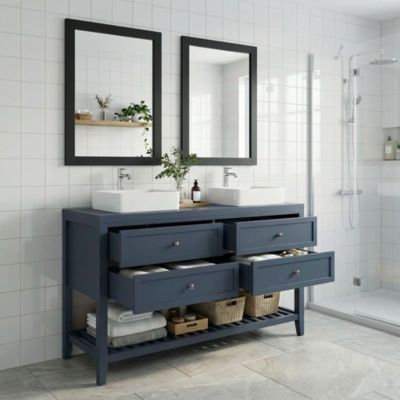 Meuble sous vasque à poser 4 tiroirs 1 niche bleu mat l.120 cm Perma + plan de toilette, GoodHome