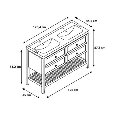 Meuble sous vasque à poser 4 tiroirs 1 niche placage chêne l.120 cm Perma + plan double vasque céramique blanc Nira, GoodHome
