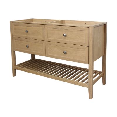 Meuble sous vasque à poser 4 tiroirs 1 niche placage chêne l.120 cm Perma + plan double vasque céramique blanc Nira, GoodHome