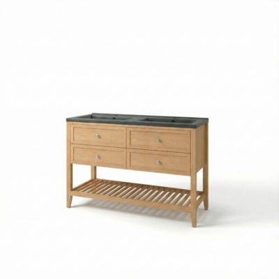 Meuble sous vasque à poser 4 tiroirs 1 niche placage chêne l.120 cm Perma + plan double vasque noir Nira, GoodHome