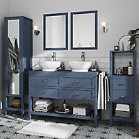 Meuble sous vasque à poser 4 tiroirs GoodHome Perma bleu 120 cm + plan de toilette