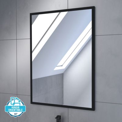 Meuble sous vasque à poser 60 cm effet chêne industriel 3 tiroirs avec plan vasque noir et miroir, Galedo Timber