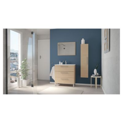 Meuble sous vasque à poser 80 cm effet bois avec plan vasque et miroir, Ondee Pallas