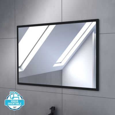 Meuble sous vasque à poser 80 cm effet chêne industriel 3 tiroirs avec plan vasque blanc et miroir, Galedo Timber