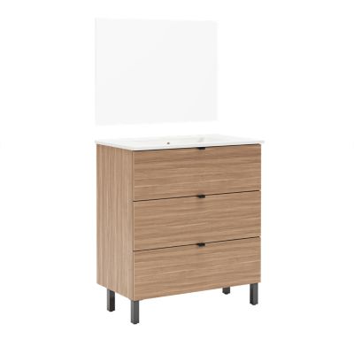 Meuble sous vasque à poser 80 cm effet chêne Parona avec plan vasque et miroir, Otto