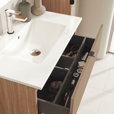 Meuble sous vasque à poser 80 cm effet chêne Parona avec plan vasque et miroir, Otto