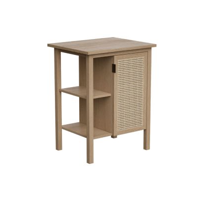 Meuble sous vasque à poser avec plan de toilette l.61 x H.80 x P.50 cm, placage chêne et cannage, 1 porte, Thiam