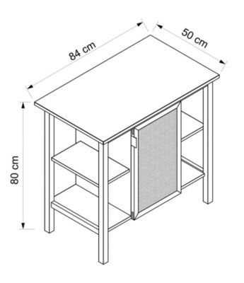 Meuble sous vasque à poser avec plan de toilette l.84 x H.80 x P.50 cm, placage chêne et cannage, 1 porte, Thiam