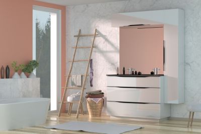 Meuble sous vasque à poser blanc brillant l.120 x H.88 x P.50 cm, Pamili