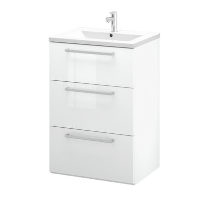 Meuble sous vasque à poser blanc brillant l.60 cm 3 tiroirs Imandra + plan vasque blanc céramique Nira, GoodHome