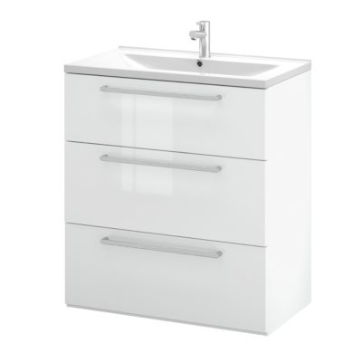 Meuble sous vasque à poser blanc brillant l.80 cm 3 tiroirs Imandra + plan vasque blanc céramique Nira, GoodHome