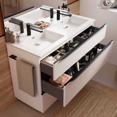 Meuble sous vasque à poser blanc mat l.120 x H.88 x P.50 cm, Pamili