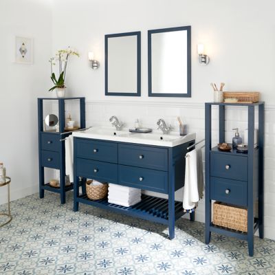Meuble sous vasque à poser bleu mat l.120 x H.80 x P.45 cm, 4 tiroirs, GoodHome Perma