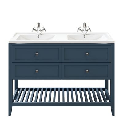 Meuble sous vasque à poser bleu mat l.120 x H.80 x P.45 cm, 4 tiroirs, GoodHome Perma