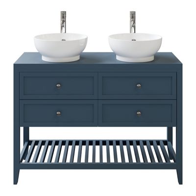 Meuble sous vasque à poser bleu mat l.120 x H.80 x P.45 cm, 4 tiroirs, GoodHome Perma