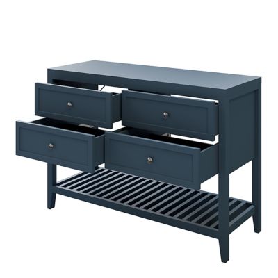 Meuble sous vasque à poser bleu mat l.120 x H.80 x P.45 cm, 4 tiroirs, GoodHome Perma
