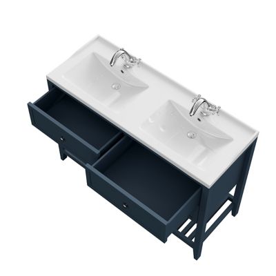 Meuble sous vasque à poser bleu mat l.120 x H.80 x P.45 cm, 4 tiroirs, GoodHome Perma