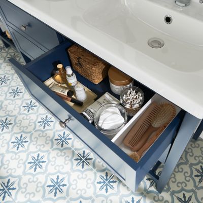 Meuble sous vasque à poser bleu mat l.120 x H.80 x P.45 cm, 4 tiroirs, GoodHome Perma