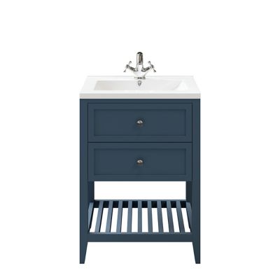 Meuble sous vasque à poser bleu mat l.60 cm, 2 tiroirs, GoodHome Perma