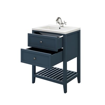 Meuble sous vasque à poser bleu mat l.60 cm, 2 tiroirs, GoodHome Perma