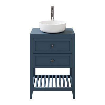 Meuble sous vasque à poser bleu mat l.60 cm, 2 tiroirs, GoodHome Perma