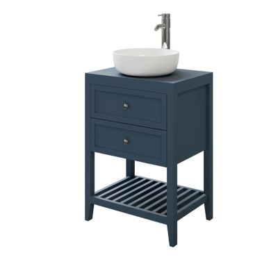 Meuble sous vasque à poser bleu mat l.60 cm, 2 tiroirs, GoodHome Perma