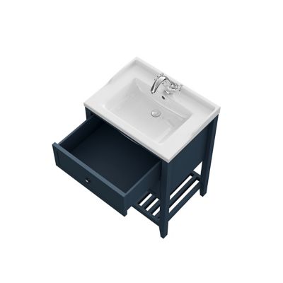 Meuble sous vasque à poser bleu mat l.60 cm, 2 tiroirs, GoodHome Perma
