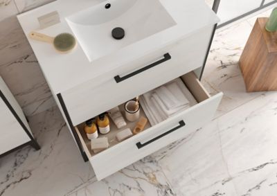 Meuble sous vasque à poser Cygnus bath Zoé L. 80 cm chêne blanchi + plan vasque encastré céramique blanc