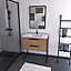 Meuble sous vasque à poser effet bois naturel Edge l. 80 + plan vasque en céramique blanche + miroir
