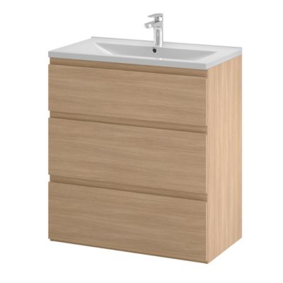 Meuble sous vasque à poser effet chêne clair l.80 cm 3 tiroirs Imandra + plan vasque blanc céramique Nira, GoodHome