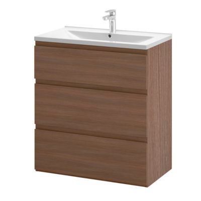 Meuble sous vasque à poser effet chêne foncé l.80 cm 3 tiroirs Imandra + plan vasque blanc céramique Nira, GoodHome