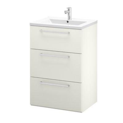 Meuble sous vasque à poser gris galet l.60 cm 3 tiroirs Imandra + plan vasque blanc céramique Nira, GoodHome