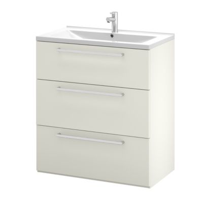 Meuble sous vasque à poser gris galet l.80 cm 3 tiroirs Imandra + plan vasque blanc céramique Nira, GoodHome