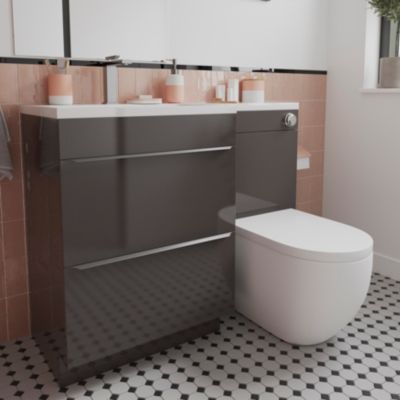 Meuble sous vasque à poser gris taupe brillant l.60 x H.82 x P.45 cm, GoodHome Imandra