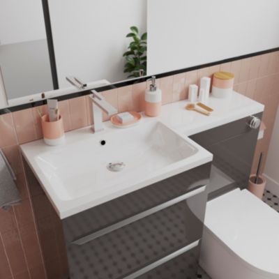 Meuble sous vasque à poser gris taupe brillant l.60 x H.82 x P.45 cm, GoodHome Imandra