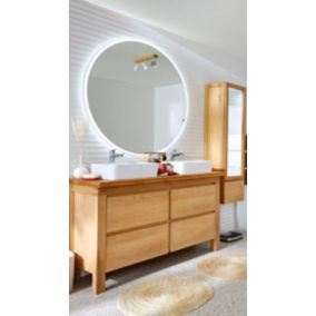 Meuble sous vasque à poser Harmon chêne massif 140 cm + plan de toilette en chêne