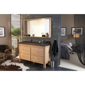 Meuble sous vasque à poser Harmon chêne massif 140 cm + plan vasque en pierre