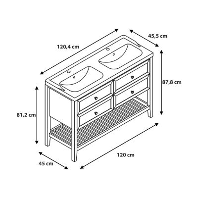 Meuble sous vasque à poser l.120 x H.80,6 x P.45 cm, 4 tiroirs, placage chêne, GoodHome Perma