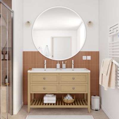 Meuble sous vasque à poser l.120 x H.80,6 x P.45 cm, 4 tiroirs, placage chêne, GoodHome Perma