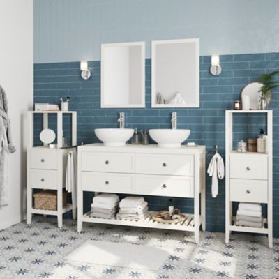 Meuble sous vasque à poser l.120 x H.80 x P.45 cm, blanc mat, 4 tiroirs, GoodHome Perma