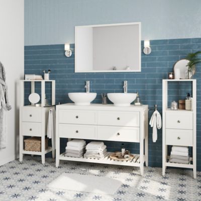 Meuble sous vasque à poser l.120 x H.80 x P.45 cm, blanc mat, 4 tiroirs, GoodHome Perma