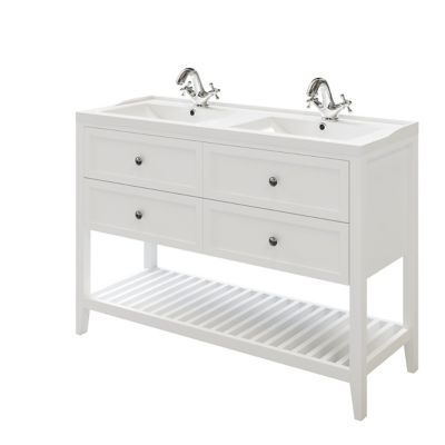 Meuble sous vasque à poser l.120 x H.80 x P.45 cm, blanc mat, 4 tiroirs, GoodHome Perma